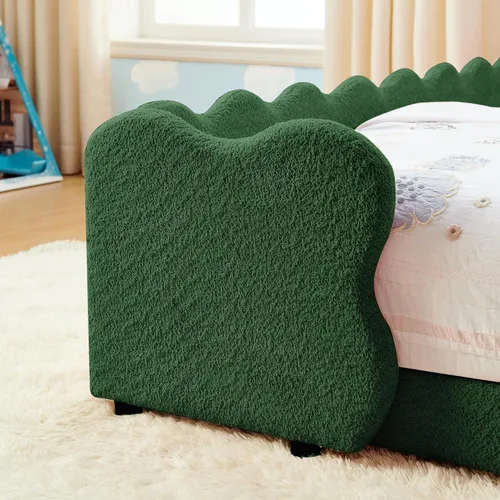 Vista 8 de Cama infantil con forma de dinosaurio de tamaño individual con barandilla de seguridad, marco de cama de piso de madera maciza para niños