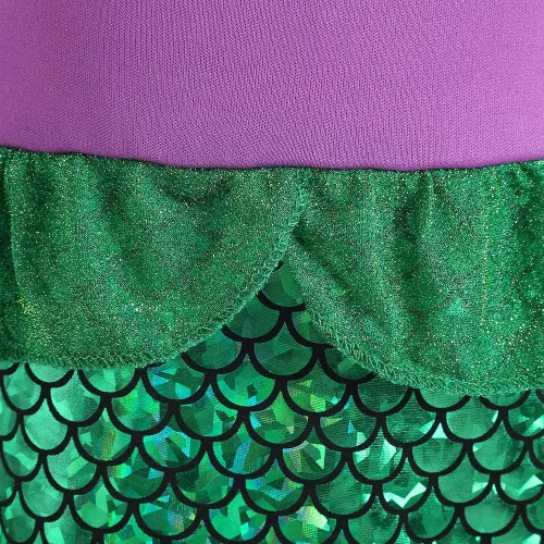 Vista 5 de Disfraz de sirena Ariel para niñas, disfraz de Halloween, cosplay, fiesta de cumpleaños con diadema, peluca, collar