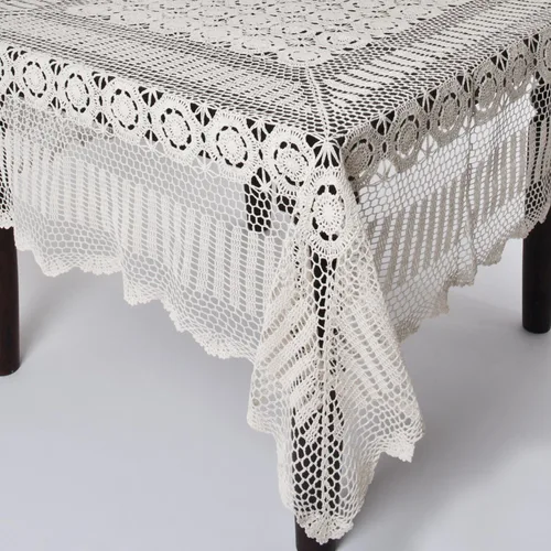 Vista 5 de Fennco Styles - Mantel de algodón hecho a mano con encaje de ganchillo