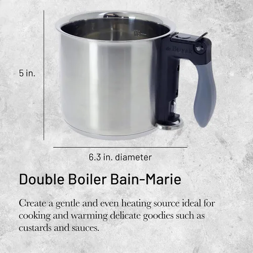 Vista 2 de de Buyer Bain-Marie de doble caldera – 1.6 cuartos de galón – Ideal para cocinar, calentar y descongelar alimentos delicados, incluyendo natillas