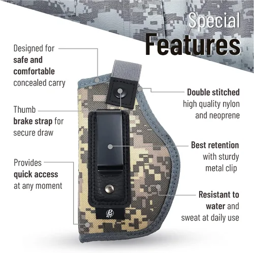 Vista 5 de IWB Gun Holster by PH - Concealed Carry Soft Material - Soft Interior - Fits M&P Shield 9mm.40.45 Auto/Glock 27 29 30 33 42 43 / Ruger LC9, LC380