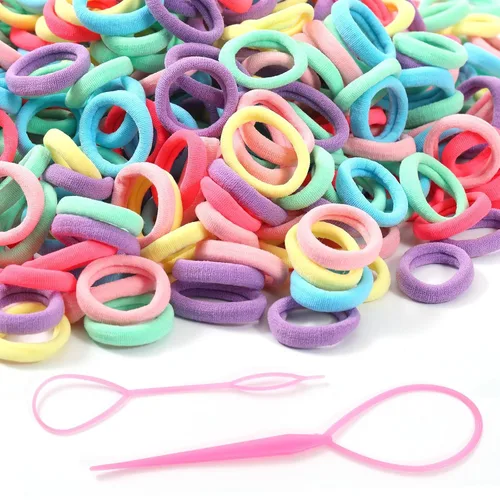 Vista 10 de 200 piezas de gomas elásticas para el cabello, sin pliegues, pequeños sujetadores de cola de caballo para niños, niñas, bebés y niños pequeños