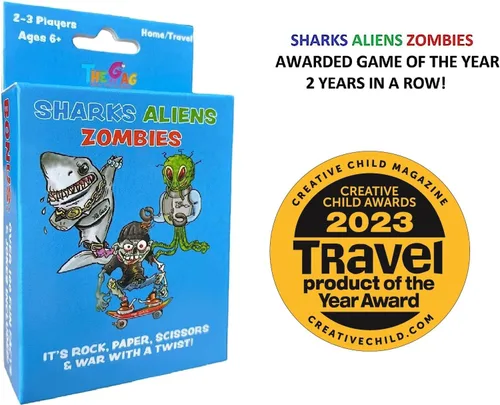 Vista 9 de Sharks Aliens Zombies: divertido juego de cartas para niños jugado como tijeras de papel de roca, guerra para la familia, juego de noche, regalo