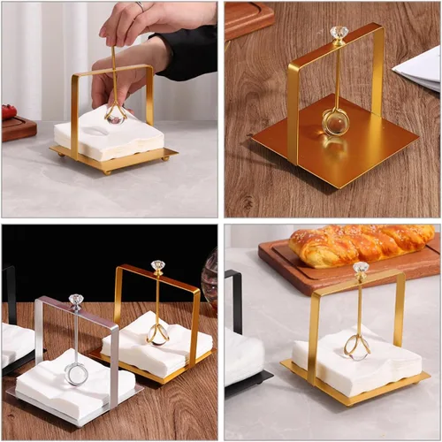Vista 5 de Metal Napkin Stand Decorative Tissue Dispenser with Weight, Gold Square Desktop Napkin Holder for Restaurant, Bar, and Home Table Organizer