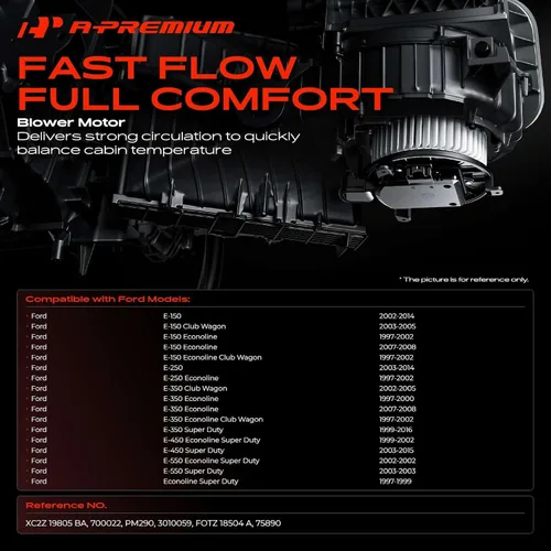 Vista 2 de A-Premium Motor de ventilador delantero de calefactor HVAC con jaula de ventilador compatible con vehículos Ford - E-150, E-250, E-150/E-250/E-350