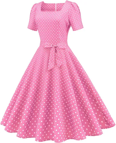 Vista 2 de Vestido de noche vintage con hombros descubiertos y estampado floral, cuello en V, mangas 34, vestido midi acampanado para cóctel de boda