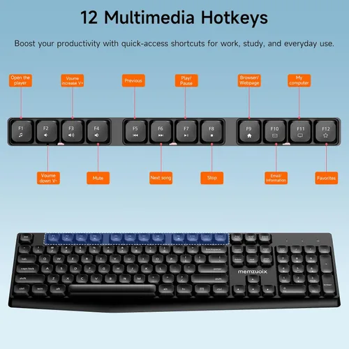 Vista 5 de memzuoix Combo de teclado y mouse inalámbricos, juego ergonómico de tamaño completo de 2.4 G con mouse de 1400 DPI, receptor USB sin retrasos