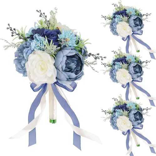 Vista 27 de Ramos de novia bohemios para boda, ramos de 9 pulgadas de flores artificiales para decoraciones de centro de mesa de ceremonia y aniversario, rosas