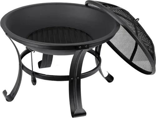 Vista 9 de Pozo de fuego portátil de 22 pulgadas para exteriores, de acero ligero para quemar leña, parrilla BBQ, tazón de fogata con rejilla para troncos