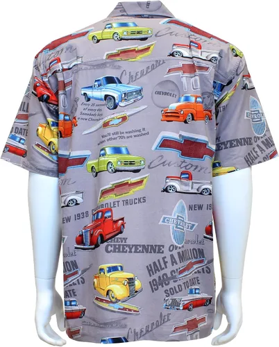 Vista 3 de David Carey Chevy Chevrolet Trucks Camp - Camisa de manga corta con botones de inspiración retro
