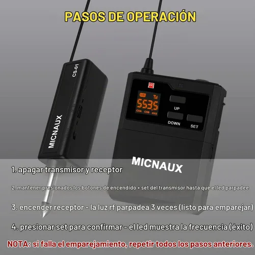 Vista 7 de Sistema de micrófono inalámbrico de solapa con auriculares y micrófonos de solapa, transmisores UHF, mini receptor recargable, 48 canales en 500