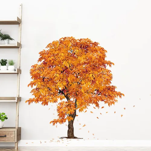 Vista 4 de Calcomanías de pared de árbol de otoño, calcomanías de pared de arce para dormitorio, sala de estar, cocina, TV, decoración de pared