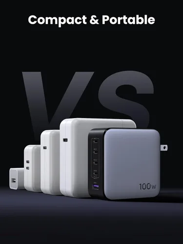 Vista 6 de UGREEN Nexode 100W GaN Cargador USB C para Laptop de 5 Puertos, Adaptador de Corriente de Carga Rápida Compatible con MacBook Pro/Air, iPhone Serie