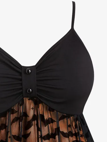 Vista 4 de Rosegal - Vestidos de talla grande para mujer, sin mangas, con cuello en V, gótico, vintage, de los años 50, con tirantes delgados, vestido largo
