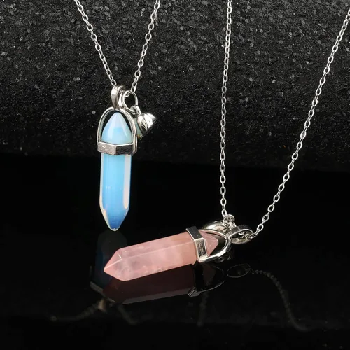 Vista 7 de Crystal Friendship Matching Couples Necklaces for Women Men with Magnetic Heart Charm, Dainty Rose Quartz Best Friends BFF Necklace for 2 Girls