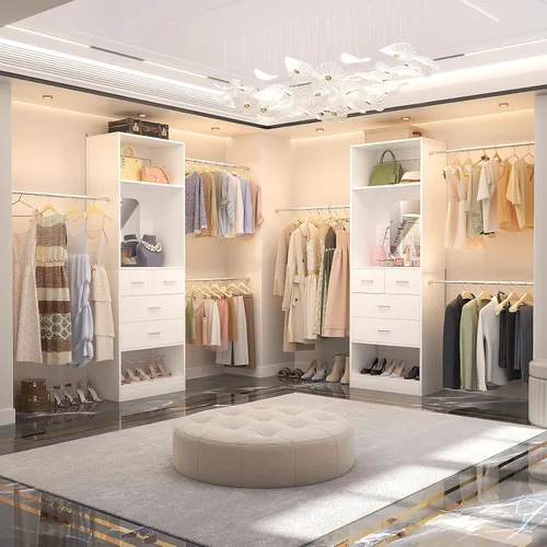 Vista 4 de Unikito Organizador de armario de 48 pulgadas de ancho a 96 pulgadas de ancho, kit de inicio de sistemas de walk-in closet de 8 pies con torre de 25