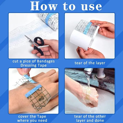 Vista 3 de OBTANIM Cinta adhesiva transparente impermeable para vendaje de piel para cuidado posterior de tatuajes (2 x 197 pulgadas)