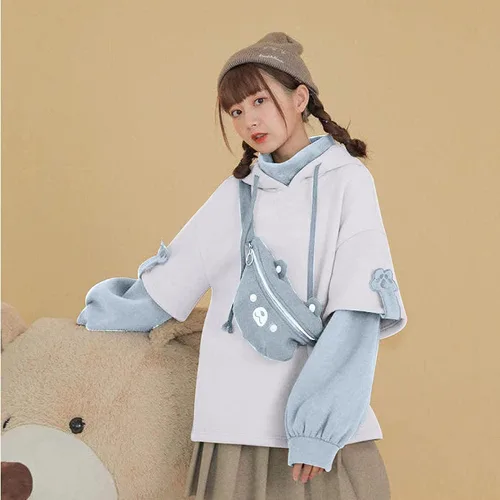 Vista 2 de GAEIOWSS Linda sudadera con capucha de oso marrón para mujer, sudaderas Kawaii de manga larga, Marrón