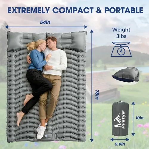 Vista 2 de Colchoneta doble para acampar con almohada y bomba de pie incorporada Gris (Cool Grey)