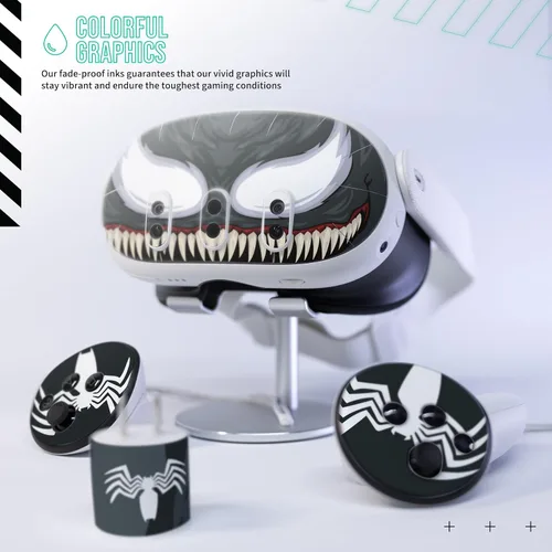 Vista 2 de Kit de adhesivos para la piel fácil de aplicar compatible con Meta Quest 3 - Auriculares Venenous Black VR Accesorios - Cubierta protectora