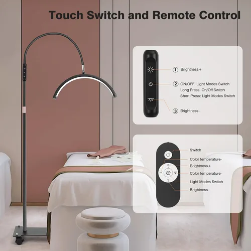 Vista 6 de Mznoo Luz de media luna con ruedas, lámpara de pestañas LED de 2500LM para extensiones de pestañas, luz de luna flexible para tecnología de Negro