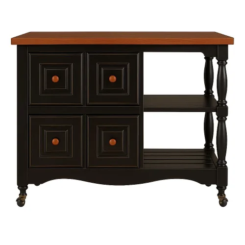 Vista 2 de Sunset Trading Black Cherry Selections - Carrito de cocina, cuatro cajones, antiguo