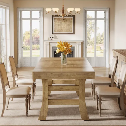 Vista 5 de Tribesigns Mesa de comedor de 63 pulgadas para 4-6 personas, mesa rectangular grande de cocina con patas resistentes para cocina del hogar, comedor
