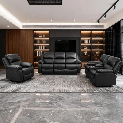 Vista 16 de Living Room Furniture Sets, Leather Recliner Sofa, Sectional Sofa Set with Convertible Table & Cup Holders, 3 Pieces Furniture for Living