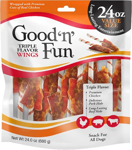 Vista 11 de Good 'n' Fun Alas Masticables de Triple Sabor para Todos los Perros, 8 Onzas, Consiente a tu Perro con Masticables de Larga Duración Hechos