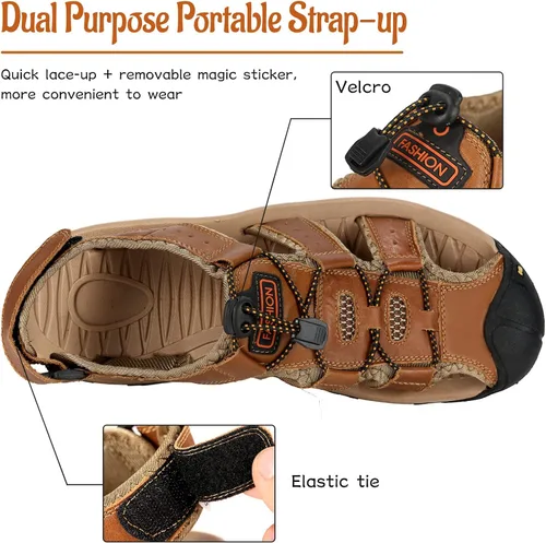 Vista 6 de Mens Sport Sandals Hiking Closed Toe Leather Water Shoes Lightweight Trail Walking Casual Sandals Outdoor