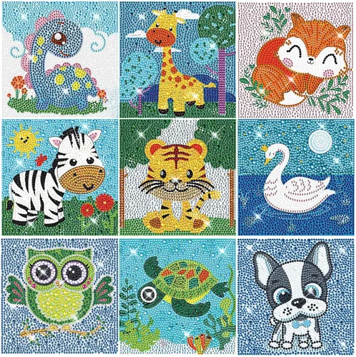 Vista 10 de HUBENDMC Kits de pintura de diamantes para niños, paquete de 6 gemas para niños, arte de diamantes fácil para principiantes, manualidades de puntos