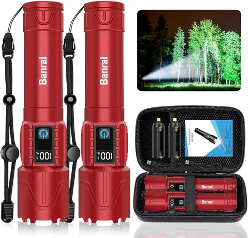 Vista 17 de Linternas tácticas recargables Banral de 2000 lúmenes altos - 5000mAh súper brillantes, linterna LED potente impermeable, linterna USB C portátil