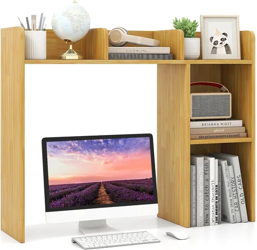 Vista 30 de Estantería de escritorio, 2 niveles, organizador de escritorio de oficina con 4 estantes, estante de almacenamiento de madera de 37 pulgadas