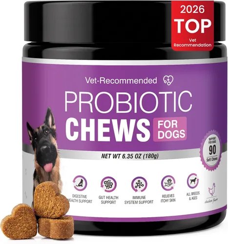 Vista 10 de Probióticos para perros, probióticos masticables y picor intestinal digestivo, probióticos para la piel, alivio de la picazón, diarrea, 50 tabletas