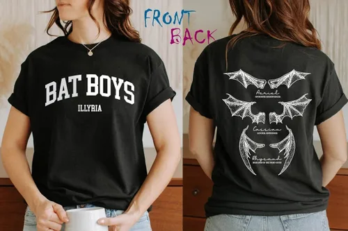 Vista 5 de Camisa de murciélago para niños, camisa Illyrians of the Night Court, Acotar A Court of Thorns and Roses 2 caras