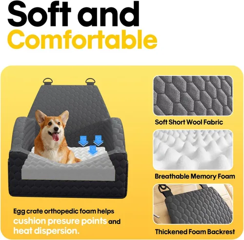 Vista 3 de Asiento de coche para perros pequeños y medianos, asiento elevado de espuma viscoelástica para perros de hasta 30 libras, asiento de coche