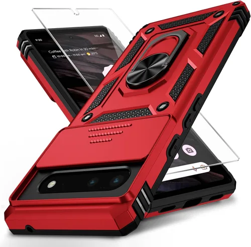Vista 9 de Funda para Google Pixel 6 con cubierta para lente de cámara, protector de pantalla HD, protección contra caídas de grado militar de 10 pies, soporte