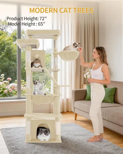 Vista 3 de Hzuaneri Árbol grande para gatos, torre para gatos de interior de 72 pulgadas de alto para 6 gatos grandes, actividad de escalada de esquina