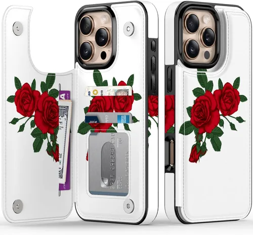 Vista 110 de FUNMIKO Funda tipo cartera para iPhone 13 con tarjetero, bloqueo RFID, protección de grado militar y obras de arte impresas con rayos UV, cierre
