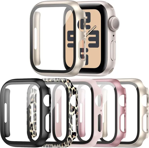 Vista 10 de Paquete de 14 fundas para Apple Watch Series 3 2 1 de 38 mm con protector de pantalla de vidrio templado, funda protectora totalmente rígida
