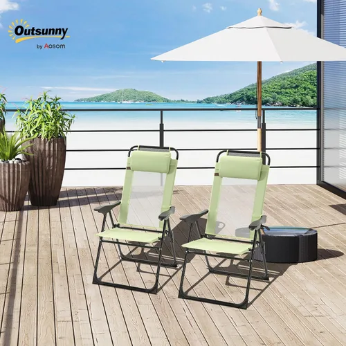 Vista 2 de Outsunny Juego de 2 sillas de comedor plegables para patio, color verde