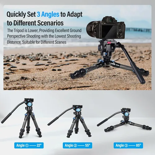 Vista 6 de SIRUI AM-223L - Mini trípode de video con cabezal fluido VA-5, trípode de viaje de fibra de carbono con base de nivelación para cámara réflex