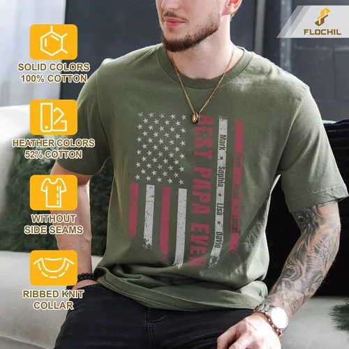 Vista 6 de FLOCHIL Camisa personalizada para papá para hombres, personalizada con nombres de niños, camiseta del día del padre, regalos