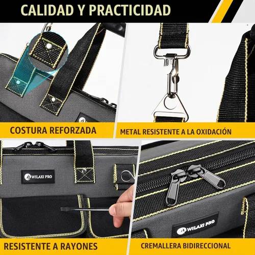 Vista 5 de Bolsa de herramientas de 17 pulgadas para hombres con base moldeada impermeable, bolsa de boca ancha de alta capacidad, bolsas de herramientas