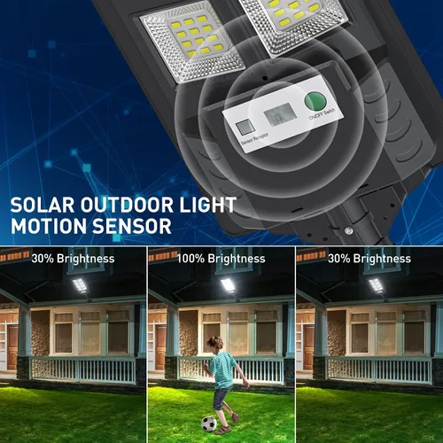 Vista 6 de K4 - Luces solares de 200 W para exteriores, impermeables, 6500 K, luces de calle solares para exteriores, 12000 lúmenes, gran angular con sensor
