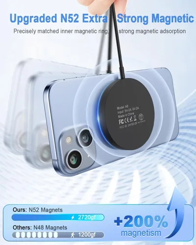 Vista 2 de Cargador Inalámbrico Magnético Mag Safe Almohadilla de Carga Compatible con iPhone 17/17 Pro Max/iPhone Air/16/15/15 Plus/14/13/12 Series, Cargador