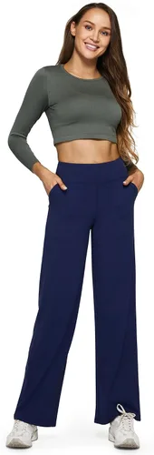 Vista 2 de G4Free Pantalones de pierna ancha para mujer, pantalones de vestir de yoga con bolsillos, cintura alta, pantalones deportivos casuales de trabajo