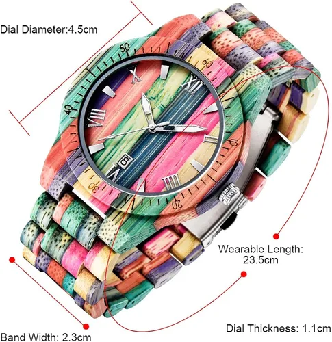 Vista 3 de Relojes de madera para hombre hechos a mano coloridos de madera de bambú analógico de cuarzo para hombre reloj de madera