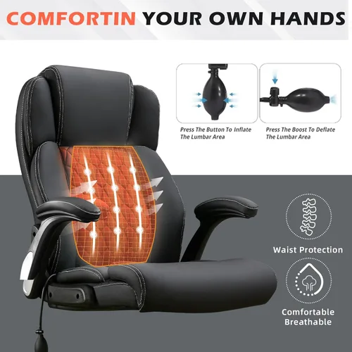 Vista 10 de Silla de oficina grande y alta de 700 libras, silla de escritorio ejecutiva resistente con soporte lumbar inflable, asiento acolchado extra ancho