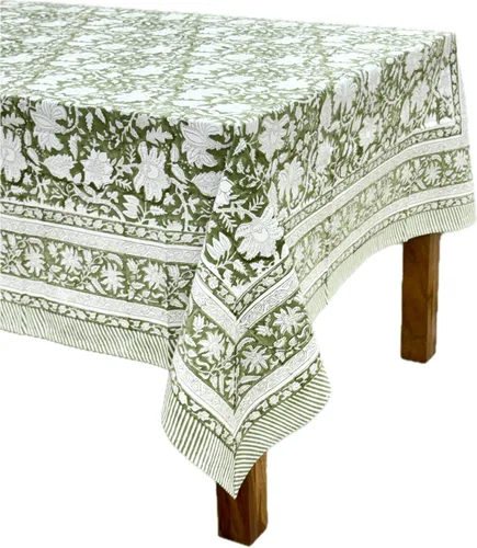 Vista 10 de ATOSII Amalfi - Mantel redondo de verano 100% algodón, estampado en bloques, para comedor, bodas, exteriores, fiestas, I Grand Millenial Farmhouse